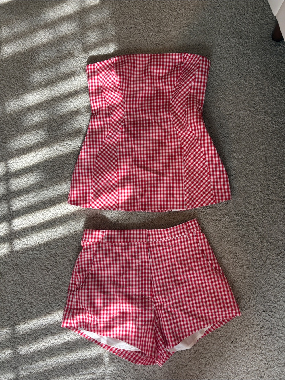 Women’s Red Gingham High-Waist Shorts Set